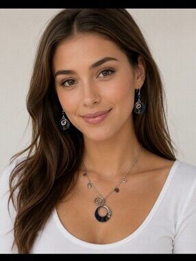 Silver Forest Pendant Necklace and Earrings Set, NIP